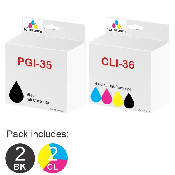 4 Pack - Compatible Canon 2 x PGI35 & 2 x CLI36 Ink Cartridges PGI35BK, CLI36C