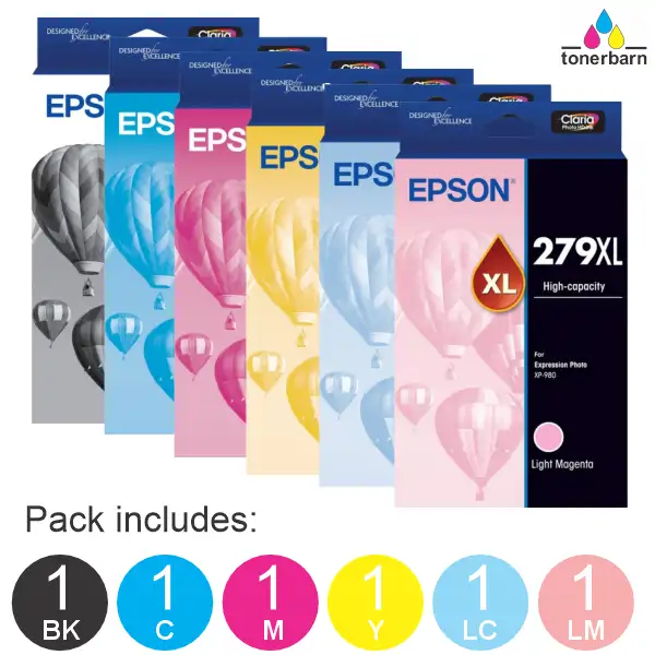 6 Pack - Epson 279XL (1BK,1C,1LC,1LM,1M,1Y) High Yield Ink Cartridges C13T16L192, C13T16L292, C13T16L392, C13T16L492, C13T16L592, C13T16L692