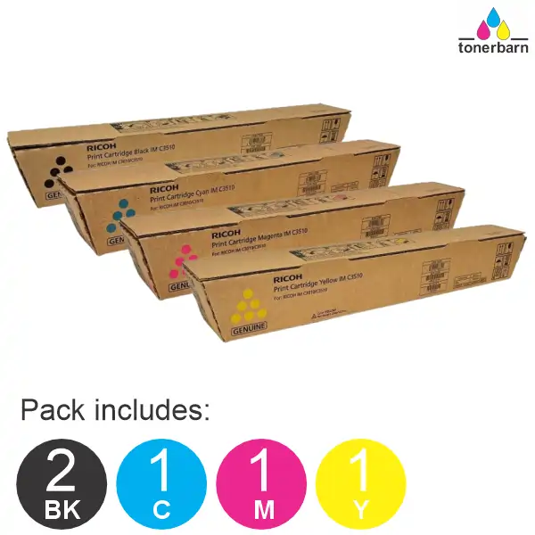 5 Pack Ricoh IM C3010 & IM C3510 (2BK,1C,1M,1Y) Toner Cartridges 842510, 842513, 842512, 842511