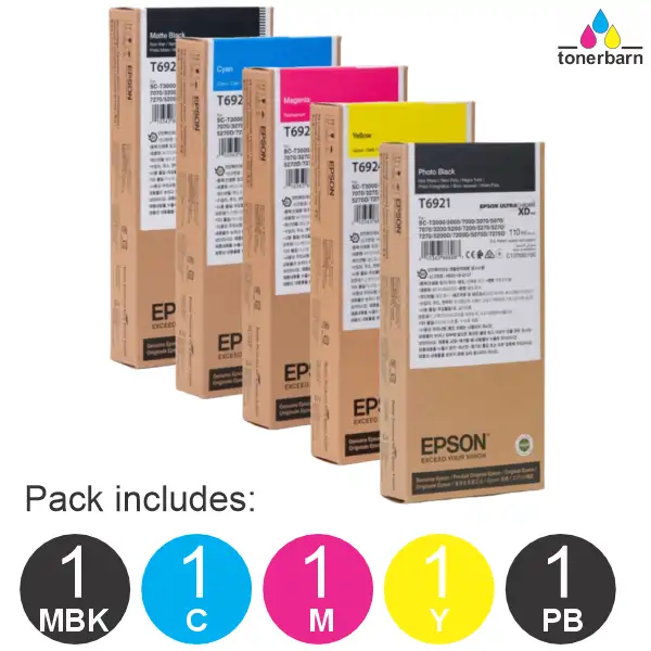 5 Pack - Epson UltraChrome XD T692 (1MB,1PB,1C,1M,1Y) 110mL Ink Cartridges C13T692500, C13T692200, C13T692300, C13T692400, C13T692100