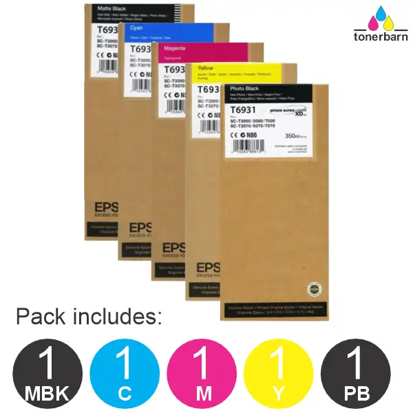 5 Pack - Epson UltraChrome XD T693 (1MB,1PB,1C,1M,1Y) 350mL Ink Cartridges C13T693500, C13T693200, C13T693300, C13T693400, C13T693100