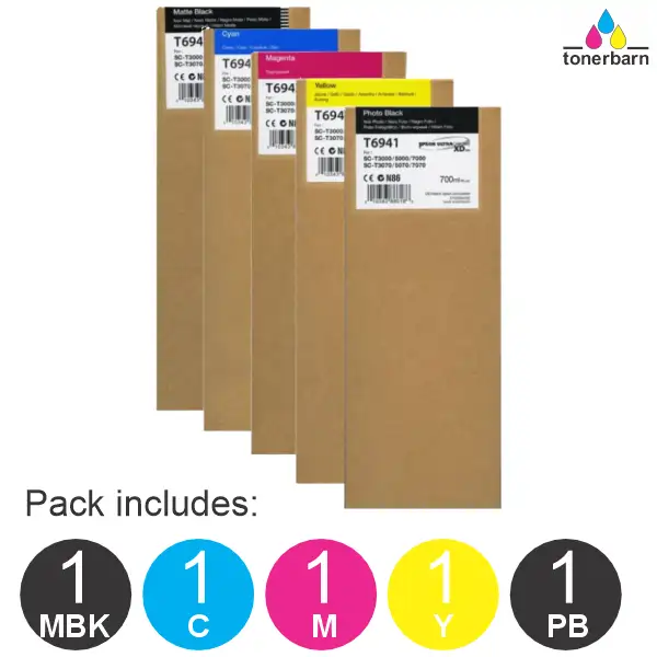 5 Pack - Epson UltraChrome XD T694 (1MB,1PB,1C,1M,1Y) 700mL Ink Cartridges C13T694500, C13T694200, C13T694300, C13T694400, C13T694100
